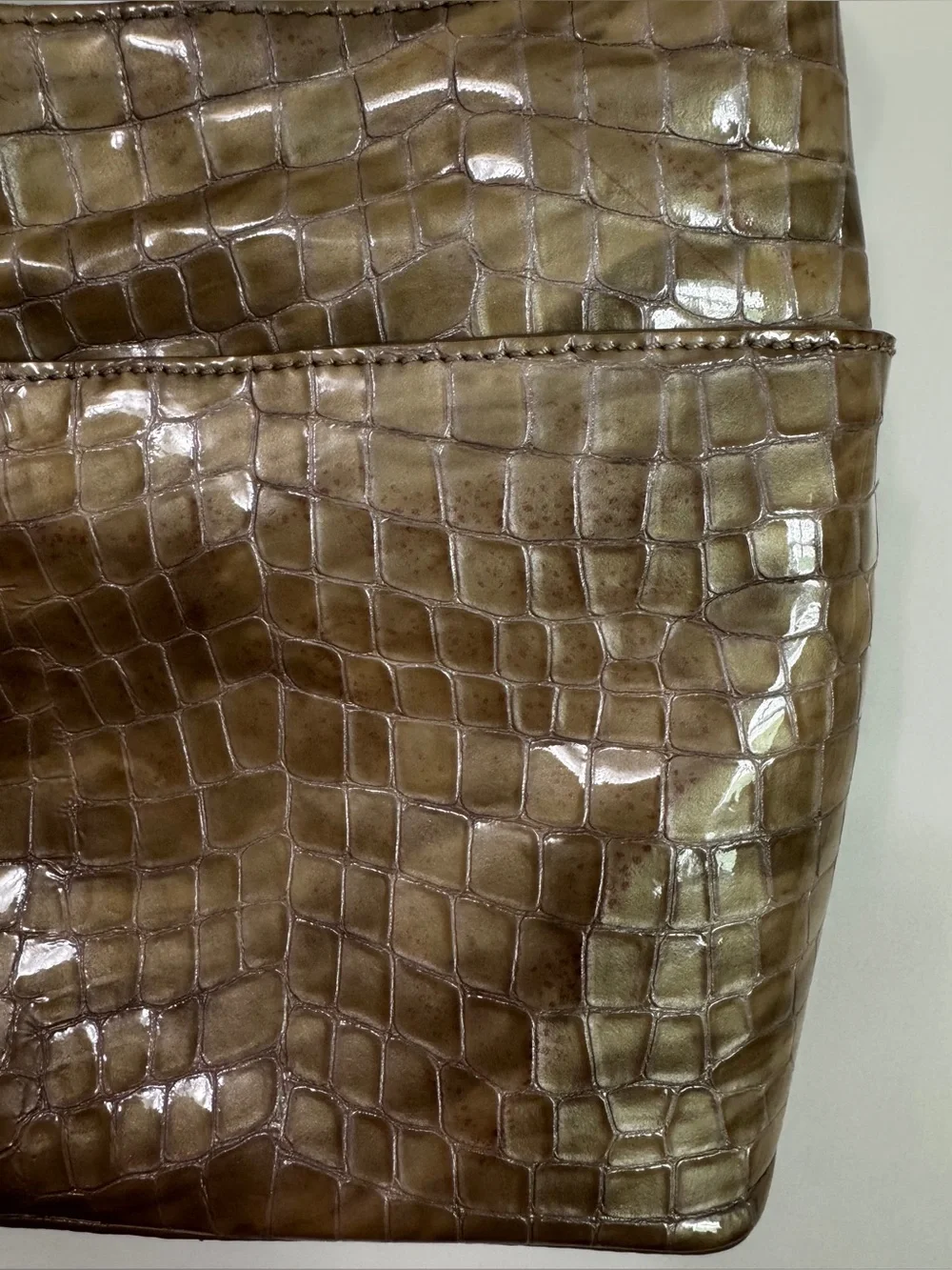 Brighton Cherie Croc Embossed Patent Leather Shoulder Bag Taupe